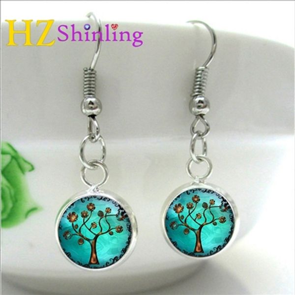 

cute tree of life silver fish hook earrings snow & tree art painting crystal glass dome handmade earrings party jewelry