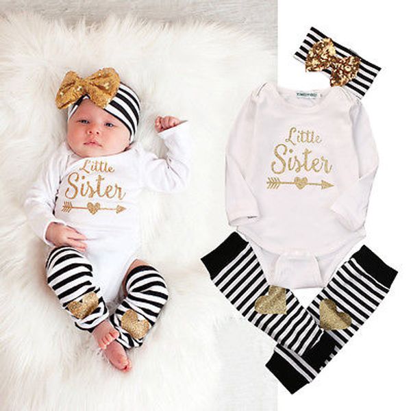 

baby clothes set 2020 3pcs newborn kids baby girl infant bodysuit + stockings + headband jumpsuit coming home clothes outfit set, White