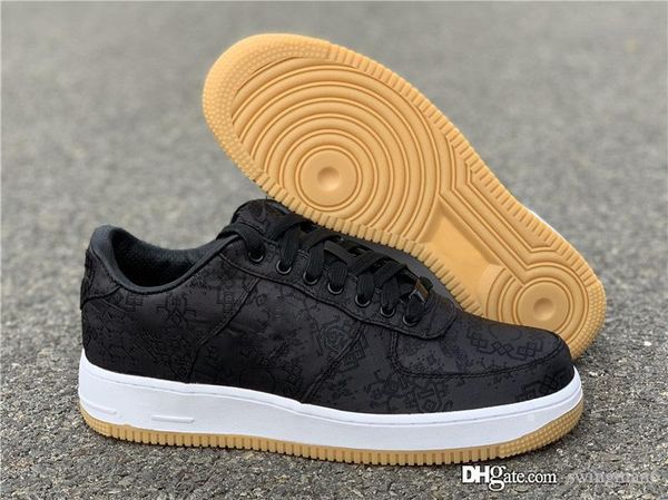 

authentic fragment x clot x air force1 1 black silk running shoes university red-white men women sports sneakers cz3986-001 with box