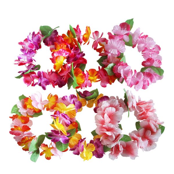 

artificial hawaiian flowers leis garland necklace & headband bracelet set for summer beach party decoration birthday wedding