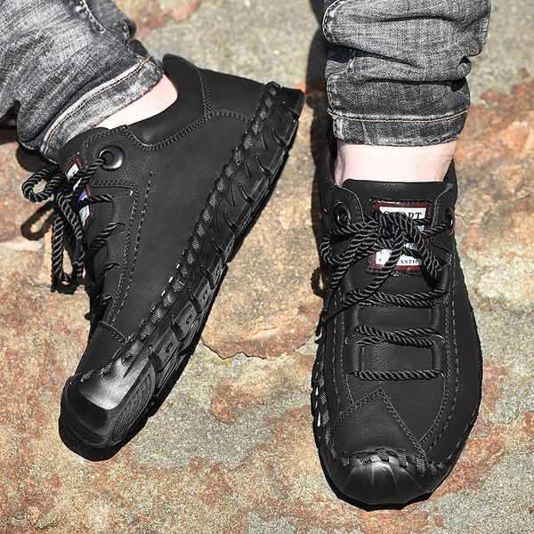 

autumn men leather casual shoes fashion male vintage loafers moccasins male shoes suede handmade flats loafers men hc-444, Black