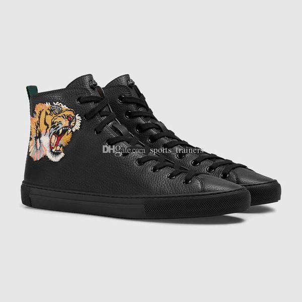 

brand Designer Tiger Print Ace Embroidered High-Top Sneakers Black Leather Casual Shoes Fashion Luxury White Sneakers for Mens Womens