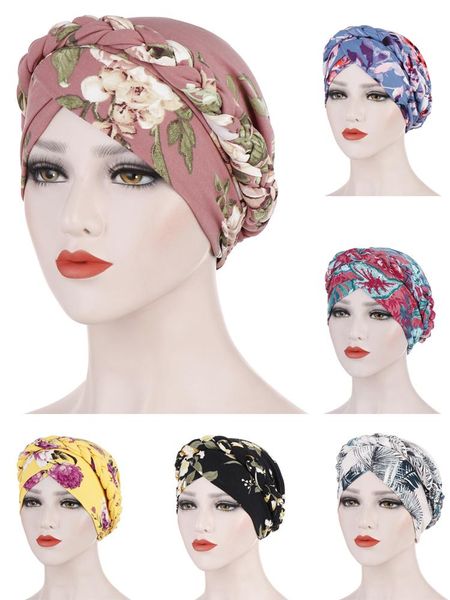

muslim women braid printed elastic turban hat chemo cancer cap arab head scarf wrap cover headscarf islamic bandanas accessories, Blue;gray