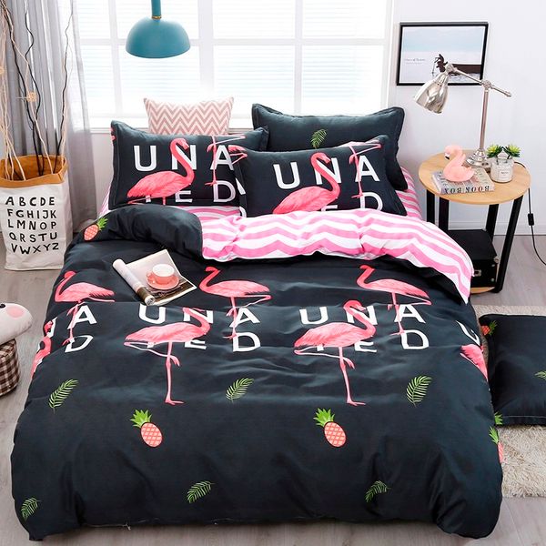 Jeefttby Cartoon Pink Flamingo Bedding Sets 3 Geometric Pattern