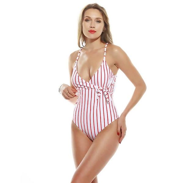 

fashion-new bikini push up panties fashion beach stripe back crossing conjoined swimsuit women in solid from europe and america