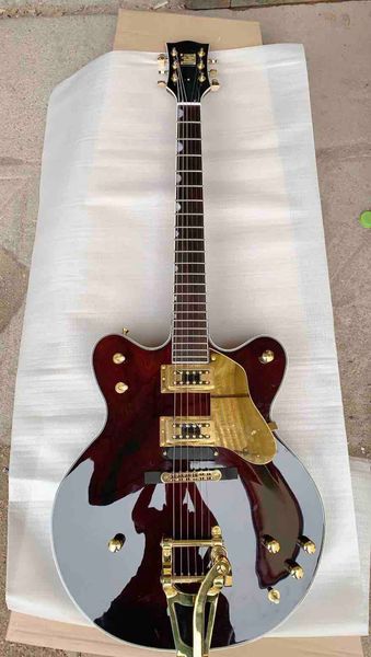 

custom made semi-hollow jazz electric guitar with gold hardware custom wine brown