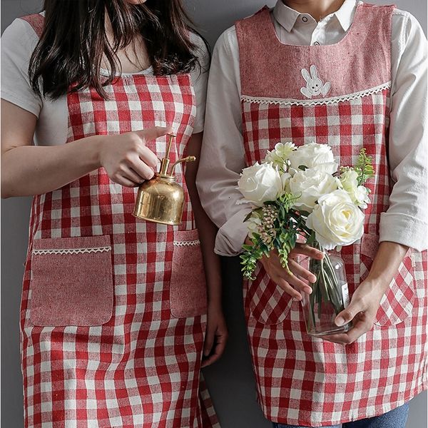 

guibobo plaid apron for kitchen gardening bakery dessert shop restaurant cotton cute clean simple style no0191123859