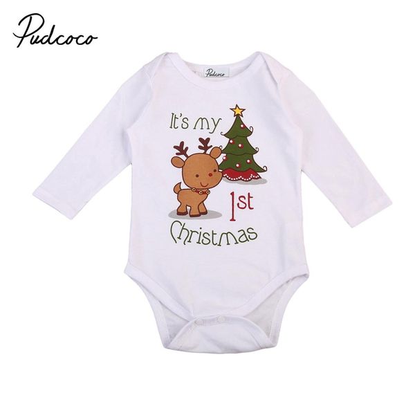 

christmas baby romper newborn infant baby boys girls cartoon deer christmas tree print long sleeves romper autumn clothing, Blue