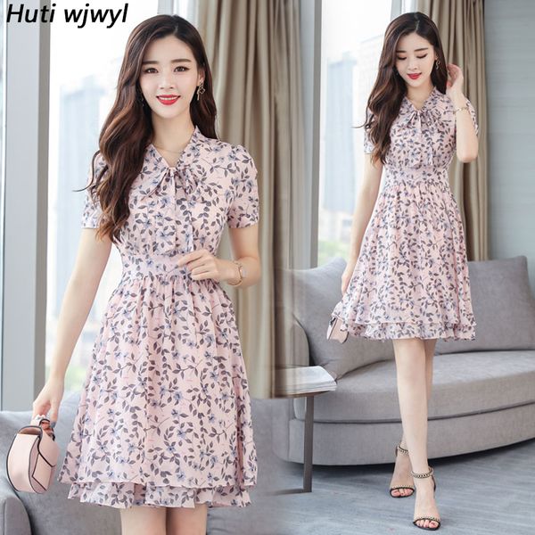 

2019 vintage 3xl плюс размер розовый печати пляж платья летний новый шифон boho мини sundress женщины bodycon elegant партии vestidos, Black;pink