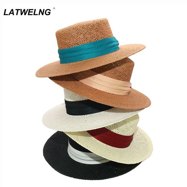 

fashion ribbon flat beach hats female black summer sun hat ladies dress up cap man visor caps wholesale, Blue;gray
