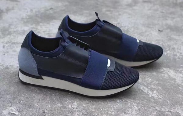 

with box] deluxe brand comfortable sneakers sand net leather mens'women casual fashion rrace blue race runner sneaker shoes 38-45, Black