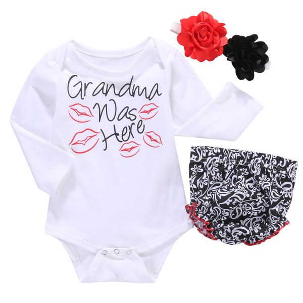 

3pcs suit baby girls clothes newborn girls infant kids letter printed romper +ruffles pants flower headband 3pcs outfit set, Blue
