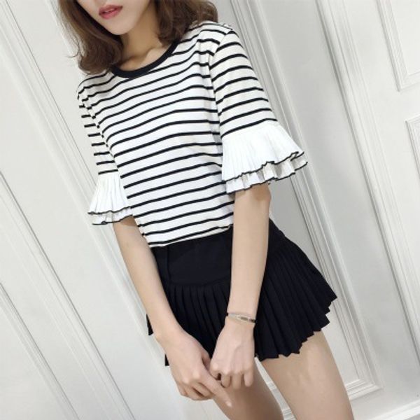 

summer new korean version of the wild striped half-sleeved shirt han fan loose thin student short-sleeved t-shirt female tide wgnvtx48, White