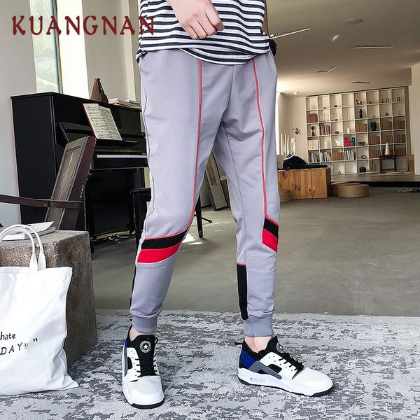 

kuangnan striped pencil pants men clothing 2018 hip hop joggers men pants japanese streetwear casual xxl sweatpants, Black