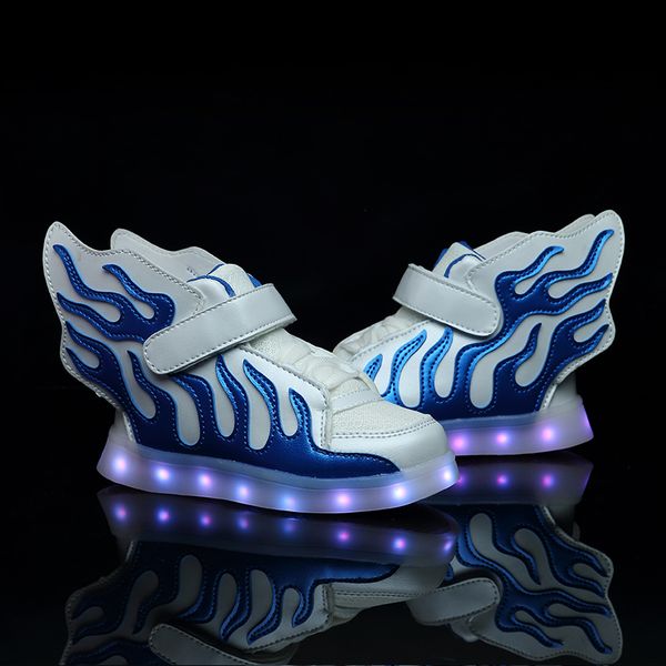 

strongshen blue 2018 kids shoes with led lights children kids sneakers with wing boys girls led light up shoes usb charging warm, Black