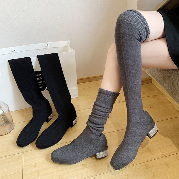

women's rubber boots shoes woman winter shoes booties ladies round toe boots-women luxury designer lace up thigh high, Black