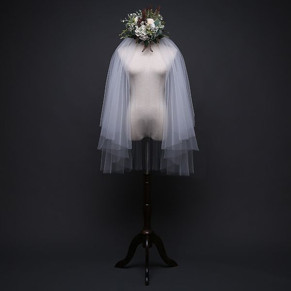 

fashion wedding veil simple tulle white ivory two layers bridal veil bride accessories short women veils with comb c19041101, Slivery;golden
