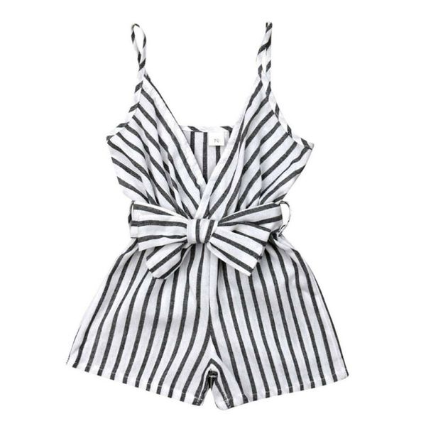 

summer newborn kid baby girls suspender striped strap romper sunsuit bow outfit clothes, Blue