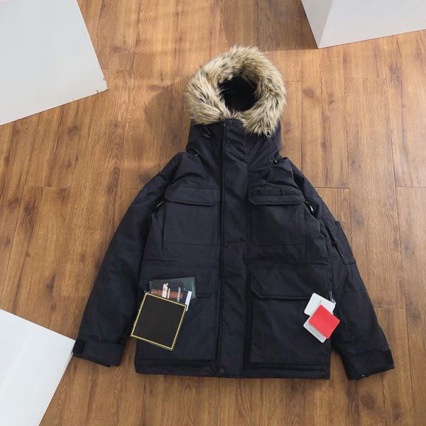 

19fw thenf пуховик пальто мужчины женщины пара зима гора теплая верхняя одежда теплая мода волос воротник повседневная улица красный черный, Black