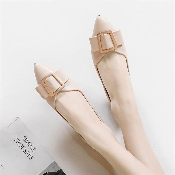 

zapatos mujer women shoes single flat loafers metal buckle lady slip on shallow office pointed toe spring footwear plus size 43, Black