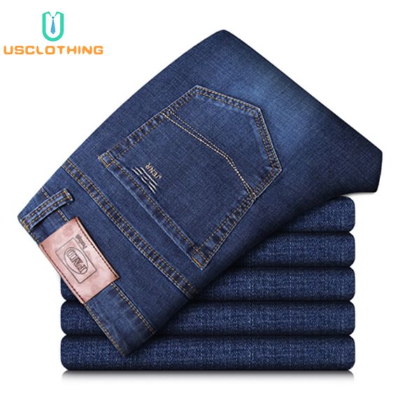

new jeans men classic business jeans fashion casual primary color slim fit straight male trousers denim pants brand clothes cx45, Blue
