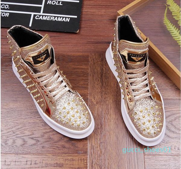

fashion men high british style rrivet shoes men causal luxury shoes red gold black bottom rubber shoes for male d09 g01