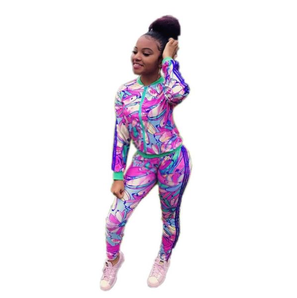 

Женские Костюмы Комплекты Осень 2019 Мода Цветочный Принт Дамы Досуг Спортивные Дв