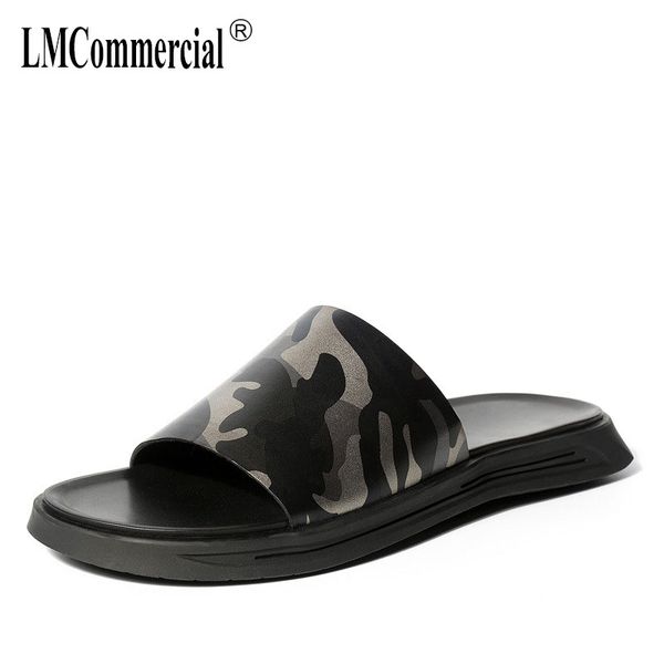 

summer genuine leather men's slippers outside all-match cowhide sandals sneakers men slippers flip flops casual shoes beach, Blue;gray