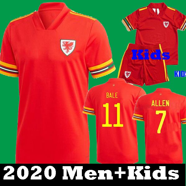 

euro 2020 wales soccer jersey european cup 20 21 bale allen james davies wilson camisetas kids uniform set kits home maillot football shirts, Black;yellow