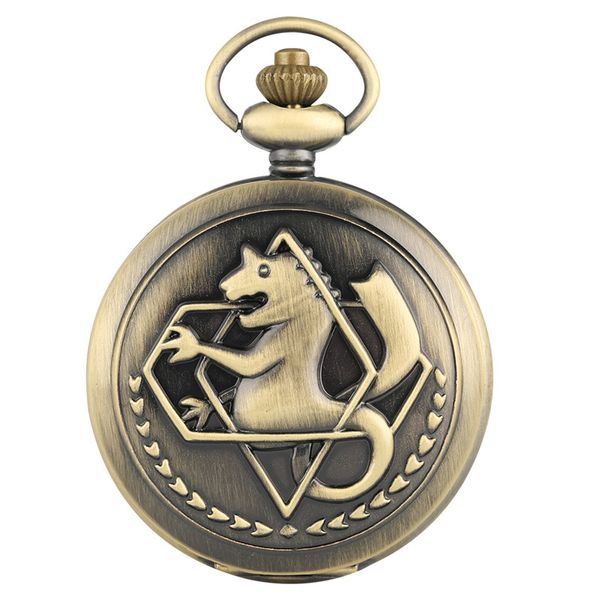 

vintage bronze animation fullmetal alchemist theme quartz pocket watch with necklace pendant chain to kids men women, Slivery;golden