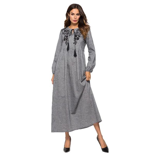 

элегантный вязаные макси платье для женщин emboidery длинного рукава рамадан платья виз арабские дубай абайя кафтан халат vkdr1954, Red