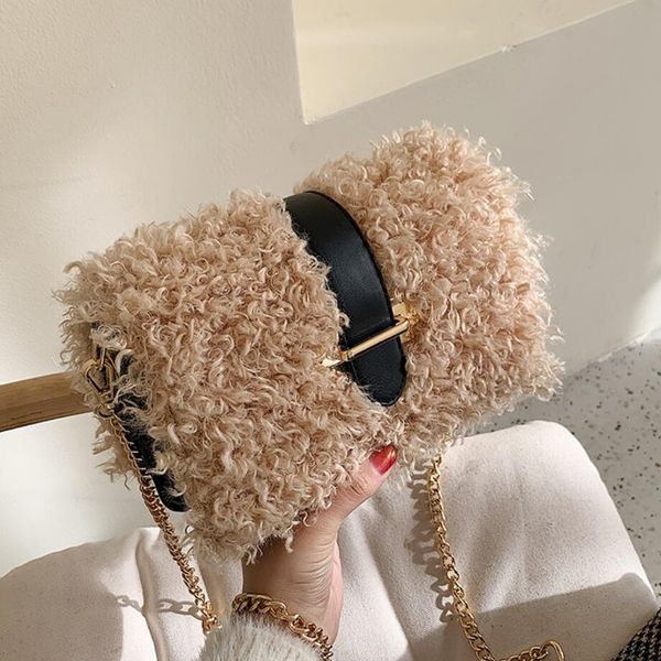 

элегантная женщина площади crossbody сумка 2019 зима новый плюша высокого качества женские сумки цепи плеча сумка