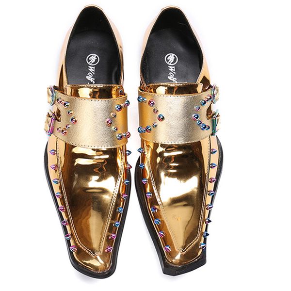 

gold string bead slid-on pointed toe wedding men shoes luxury fashion low heel genuine formal shoes, Black