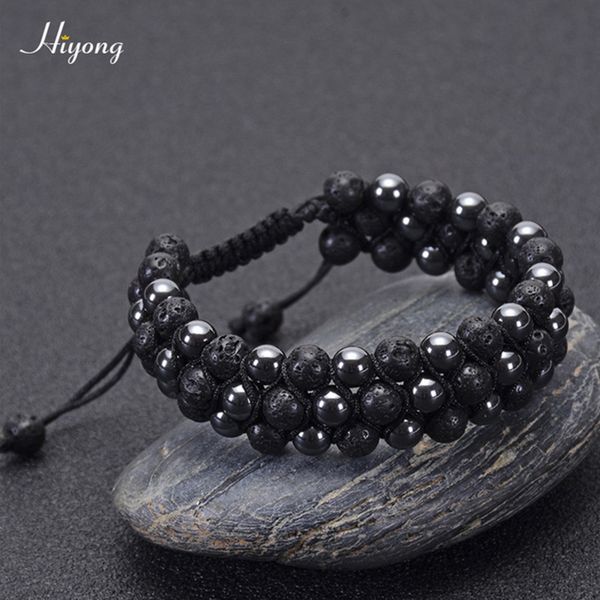 

mens bead bracelet lava rock black matte onyx stone beads bracelet for women hematite therapy beads adjustable jewelry