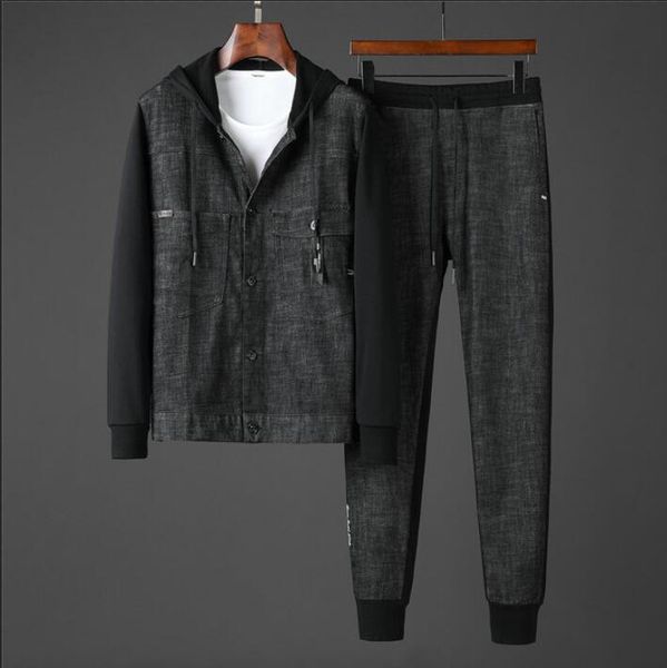 

designer autumn and winter mens long sleeve suits fashion luxury classic embroidery set new selling clothes cotton suit, Gray