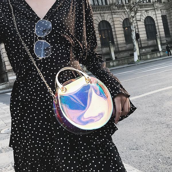 

2020 new shoulder bag women's casual fashion korean version transparent laser handbag colorful round chain bag