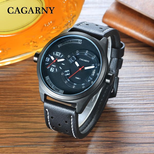

big dial men's watch double machine cool blue steel belt quartz watches male clock locomotive relogio masculino, Slivery;brown