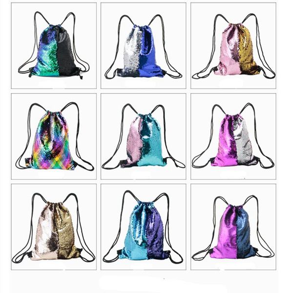 Mode Pailletten Rucksack Pailletten Kordelzug Taschen Reversible Paillette Outdoor Rucksack Glitter Sport Schulter Taschen Reise Outdoor Taschen