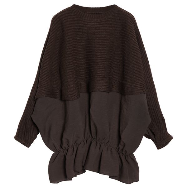 

mevgo2019 new autumn women long sleeve sweater patchwork pleated ruffle loose winter pullover plus size sweaters ha944, White;black