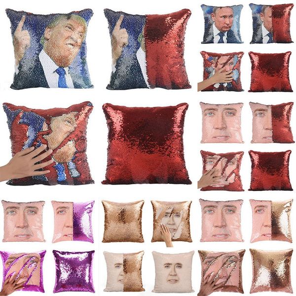 

trump sequin mermaid pillow case diy reversible sofa car decor cushion cover home office christmas decoration dhl fa2941