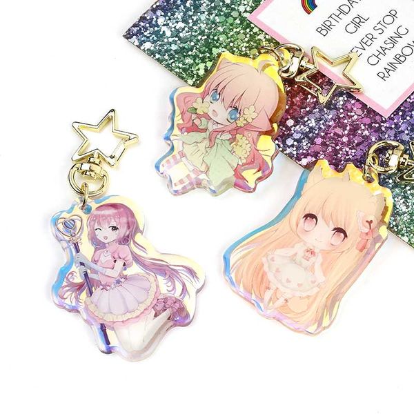 

vograce oem custom anime acrylic keychain colorful rainbow keychains transparent hologram charms with your own design, Silver