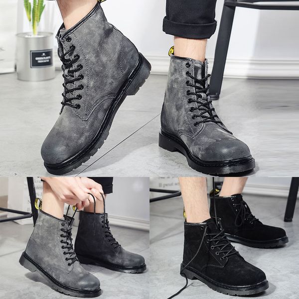 

womens mens western flats low-heeled round toe casual shoes lace-up work boots, Black