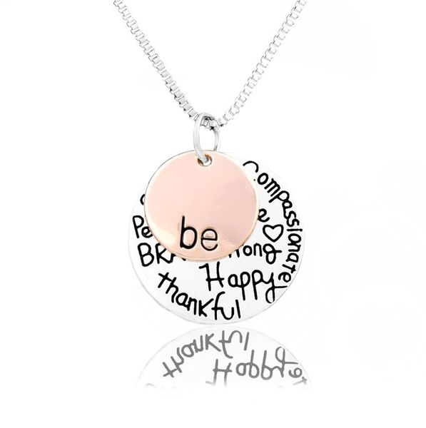 

2017 sell "be" graffiti friend brave happy strong thankfull charm pendant necklaces 24" nl1622/3, Silver