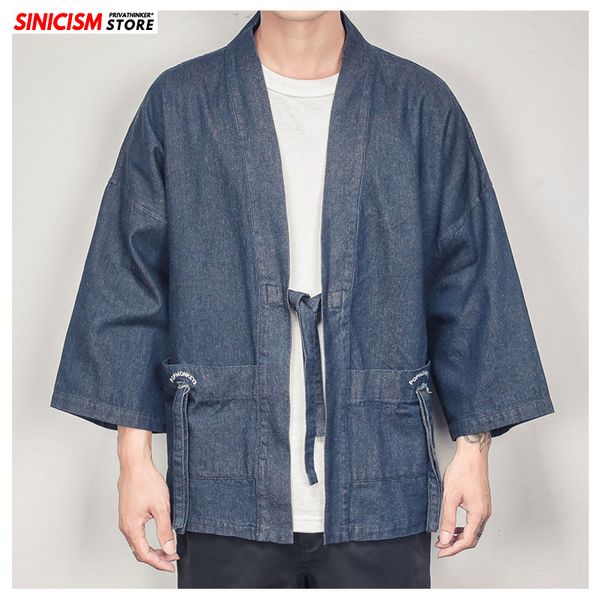 

sinicism store men chinese style open stitch denim jackets coat mens loose solid autumn clothing men 2019 loose denim jacket 5xl, Black;brown