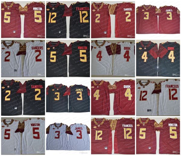

mens acc florida state seminoles fsu 2 deion sanders 3 james 4 cook 5 winston 12 deondre francois ncaa college football jerseys, Black;red