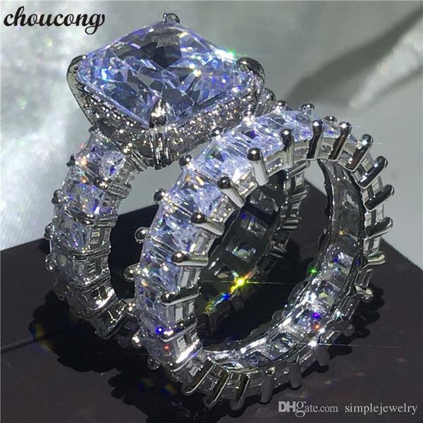 

choucong princess cut ring sets 925 sterling silver diamond cz engagement wedding band rings for women men party finger jewelry, Slivery;golden