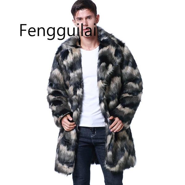 

новая зима осень искусственного меха теплый длинное пальто куртки мужчины известность твердая fur повседневный шинель с длинным рукавом отло, Black