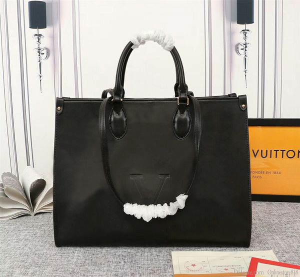 

2019 winter genuine leather brand big shopping bag onthego petite boite chapeau bag women reverse monogrram shoulder handbag 44157
