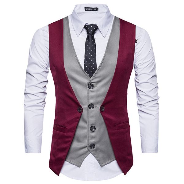 

men clothes 2019 new chalecos para hombre fashionfake two pieces men suit vest casual brand waistcoat gilet dress vest, Black;white