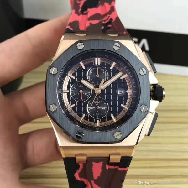

ap26, 2019 new men's mechanical watch, royal oak, precise movement, 42mm fine steel case, mineral resistant glass, rubber strap, needle, Slivery;brown